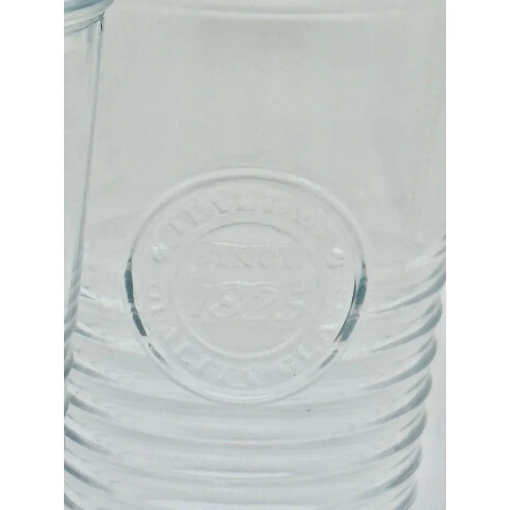 Set of 4  Bormioli Rocco Officina 1825 Glasses horizontal ridges embossed seal